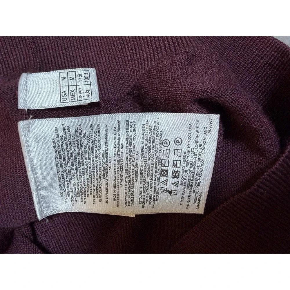 Brooks Brothers Sweater Men's Medium Extra Fine Merino Wool Quarter Zip Burgundy